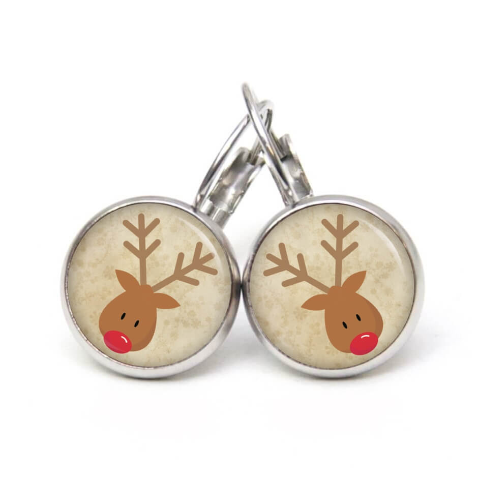 Weihnchtliche Ohrstecker Ohrhänger Clipse Druckknopf Rudolph Elch Reindeer in Beige Weihnchtliche Ohrstecker Ohrhänger Clipse Druckknopf Rudolph Elch Reindeer in Beige