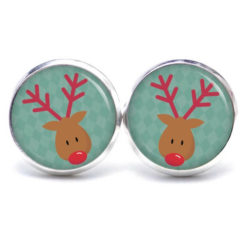 Weihnchtliche Ohrstecker Ohrhänger Clipse Druckknopf Rudolph Elch Reindeer in Türkis