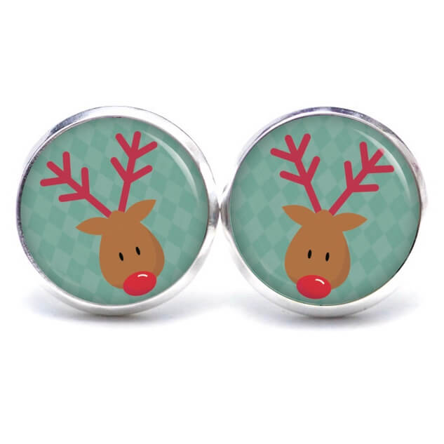Weihnchtliche Ohrstecker Ohrhänger Clipse Druckknopf Rudolph Elch Reindeer in Türkis Weihnchtliche Ohrstecker Ohrhänger Clipse Druckknopf Rudolph Elch Reindeer in Türkis