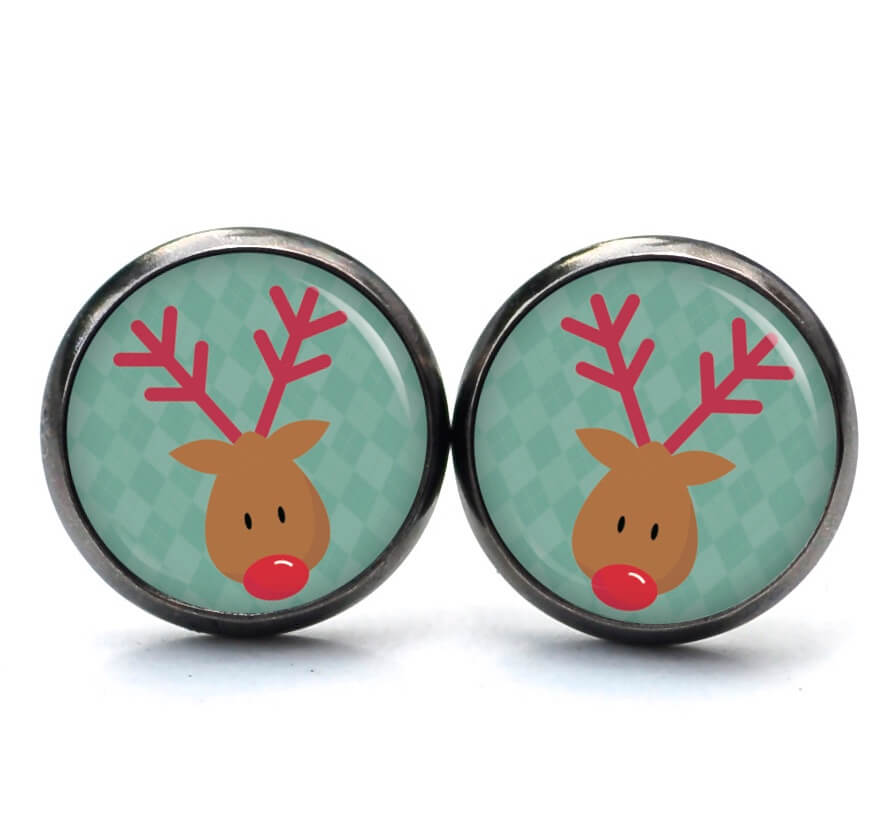 Weihnchtliche Ohrstecker Ohrhänger Clipse Druckknopf Rudolph Elch Reindeer in Türkis Weihnchtliche Ohrstecker Ohrhänger Clipse Druckknopf Rudolph Elch Reindeer in Türkis