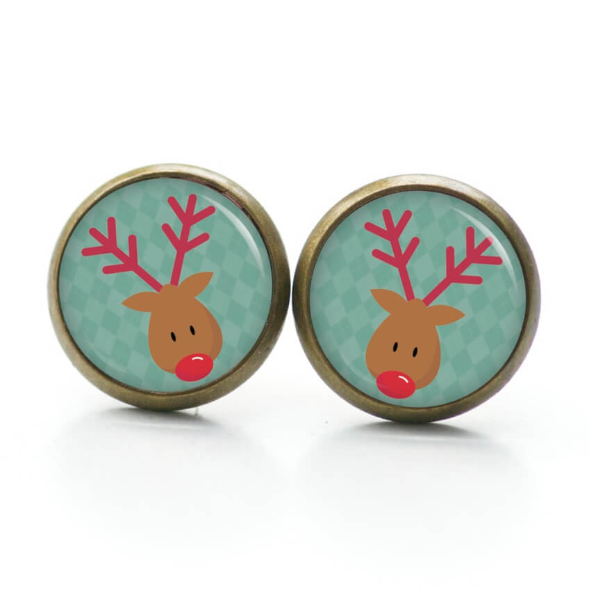 Weihnchtliche Ohrstecker Ohrhänger Clipse Druckknopf Rudolph Elch Reindeer in Türkis Weihnchtliche Ohrstecker Ohrhänger Clipse Druckknopf Rudolph Elch Reindeer in Türkis