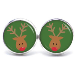 Weihnchtliche Ohrstecker Ohrhänger Clipse Druckknopf Rudolph Elch Reindeer in Dunkelgrün