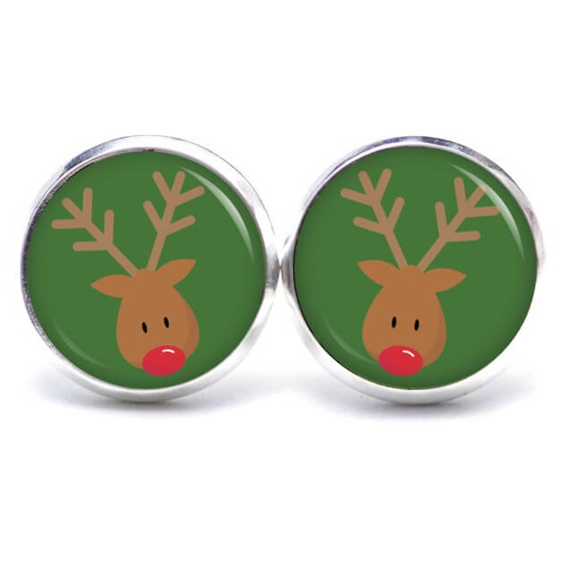 Weihnchtliche Ohrstecker Ohrhänger Clipse Druckknopf Rudolph Elch Reindeer in Dunkelgrün Weihnchtliche Ohrstecker Ohrhänger Clipse Druckknopf Rudolph Elch Reindeer in Dunkelgrün