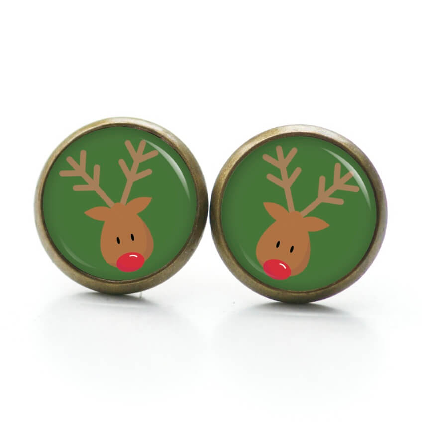 Weihnchtliche Ohrstecker Ohrhänger Clipse Druckknopf Rudolph Elch Reindeer in Dunkelgrün Weihnchtliche Ohrstecker Ohrhänger Clipse Druckknopf Rudolph Elch Reindeer in Dunkelgrün