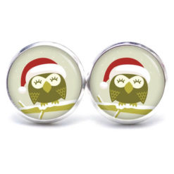 Weihnchtliche Ohrstecker Ohrhänger Clipse Druckknopf kleine Weihnachts Eule beige rot