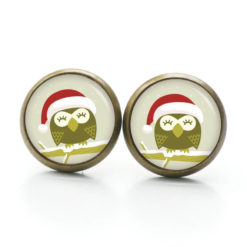 Weihnchtliche Ohrstecker Ohrhänger Clipse Druckknopf kleine Weihnachts Eule beige rot Weihnchtliche Ohrstecker Ohrhänger Clipse Druckknopf kleine Weihnachts Eule beige rot