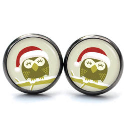 Weihnchtliche Ohrstecker Ohrhänger Clipse Druckknopf kleine Weihnachts Eule beige rot Weihnchtliche Ohrstecker Ohrhänger Clipse Druckknopf kleine Weihnachts Eule beige rot