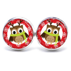 Weihnchtliche Ohrstecker Ohrhänger Clipse Druckknopf kleine Eulen Elch mit grünem Schal