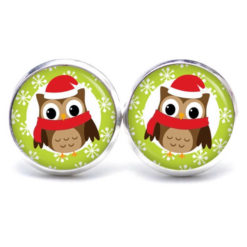 Weihnchtliche Ohrstecker Ohrhänger Clipse Druckknopf Weihnachts Eule mit rotem Schal