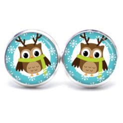 Weihnchtliche Ohrstecker Ohrhänger Clipse Druckknopf Weihnachts Eule mit grünem Schal
