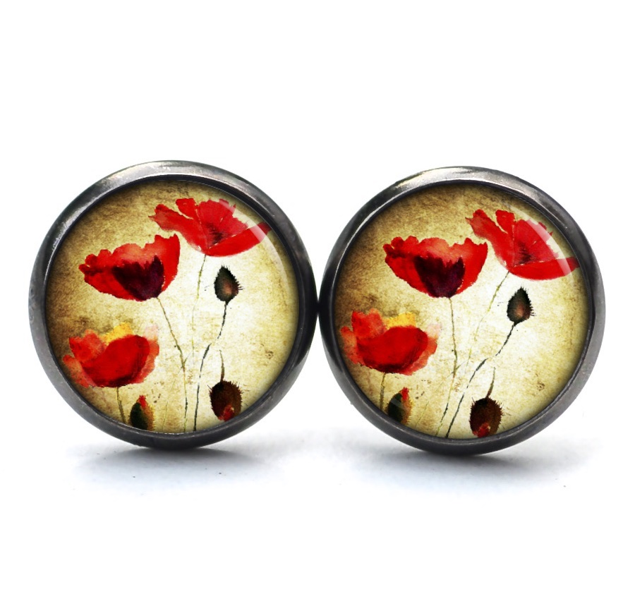 Druckknopf Ohrstecker Ohrhänger Clipse zarte große Mohnblumen Druckknopf Ohrstecker Ohrhänger Clipse zarte große Mohnblumen