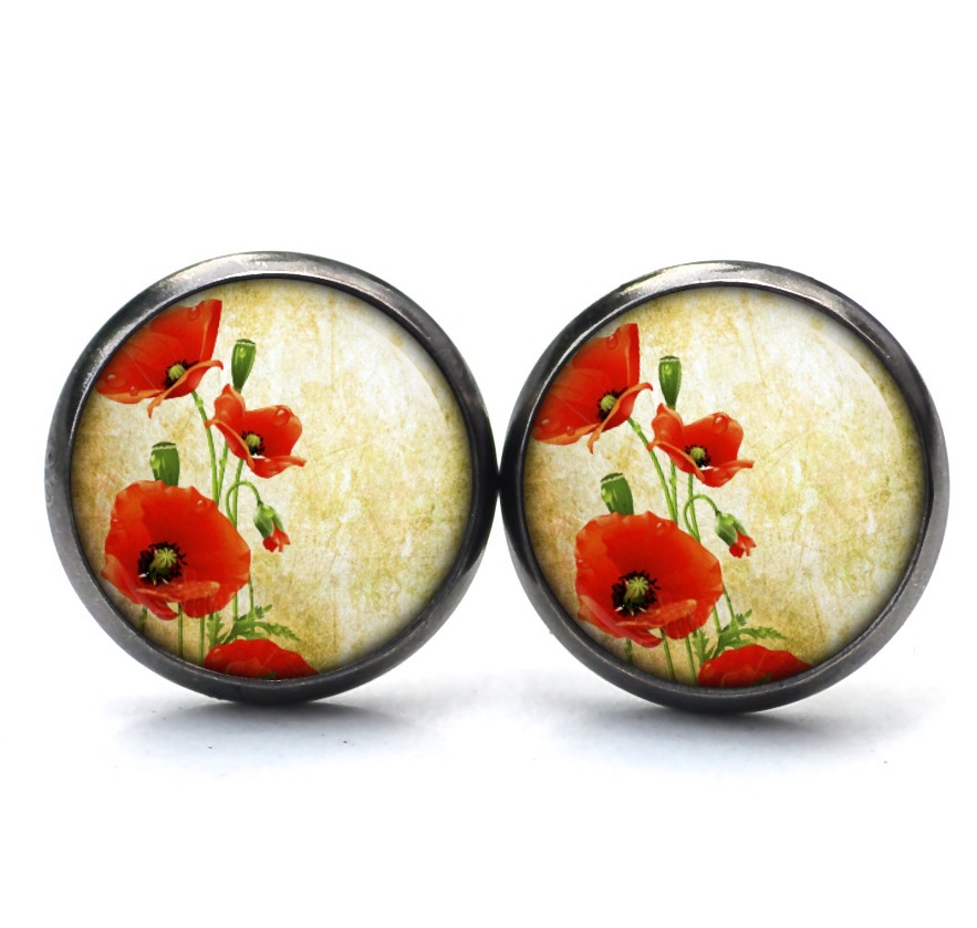 Druckknopf Ohrstecker Ohrhänger Clipse sommerliche Mohnblumen Druckknopf Ohrstecker Ohrhänger Clipse sommerliche Mohnblumen