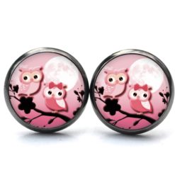 Druckknopf Ohrstecker Ohrhänger Clipse verliebte Eulen in rosa Druckknopf Ohrstecker Ohrhänger Clipse verliebte Eulen in rosa