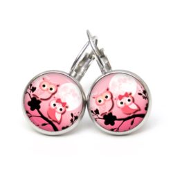 Druckknopf Ohrstecker Ohrhänger Clipse verliebte Eulen in rosa Druckknopf Ohrstecker Ohrhänger Clipse verliebte Eulen in rosa