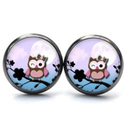 Druckknopf Ohrstecker Ohrhänger Clipse zwinkernde Eulen Dame lila blau Druckknopf Ohrstecker Ohrhänger Clipse zwinkernde Eulen Dame lila blau