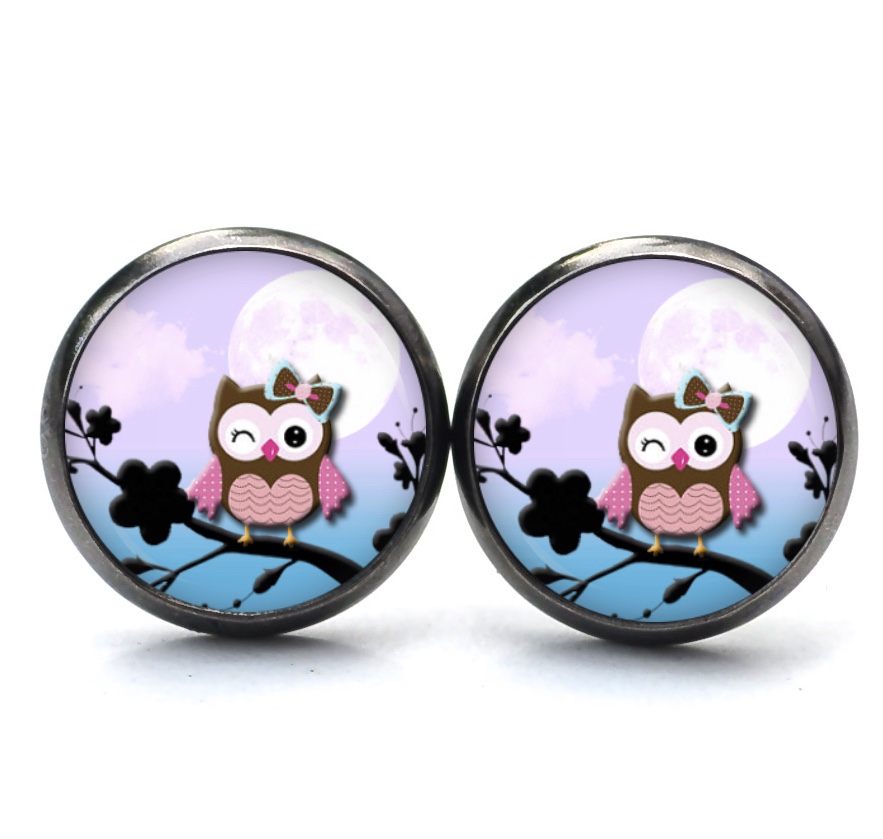 Druckknopf Ohrstecker Ohrhänger Clipse zwinkernde Eulen Dame lila blau Druckknopf Ohrstecker Ohrhänger Clipse zwinkernde Eulen Dame lila blau