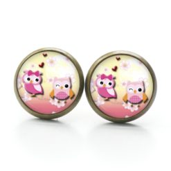 Druckknopf Ohrstecker Ohrhänger Clipse verliebte Eulen Eule rosa gelb Druckknopf Ohrstecker Ohrhänger Clipse verliebte Eulen Eule rosa gelb