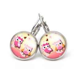 Druckknopf Ohrstecker Ohrhänger Clipse verliebte Eulen Eule rosa gelb Druckknopf Ohrstecker Ohrhänger Clipse verliebte Eulen Eule rosa gelb
