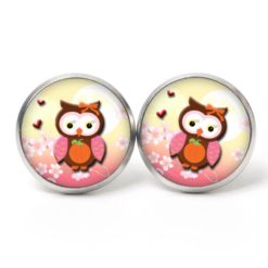 Druckknopf Ohrstecker Ohrhänger Clipse Eulen Dame mit einem Kürbis rosa orange
