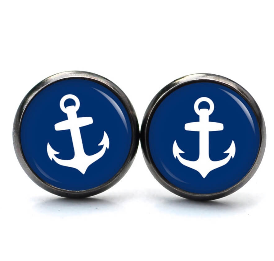 Ohrstecker, Ohrhänger, Clipse & Druckknopf – Motiv blauer Anker – Schmuck aus Edelstahl Ohrstecker, Ohrhänger, Clipse & Druckknopf – Motiv blauer Anker – Schmuck aus Edelstahl