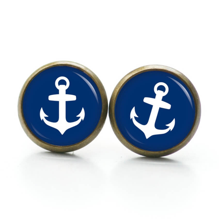 Ohrstecker, Ohrhänger, Clipse & Druckknopf – Motiv blauer Anker – Schmuck aus Edelstahl Ohrstecker, Ohrhänger, Clipse & Druckknopf – Motiv blauer Anker – Schmuck aus Edelstahl
