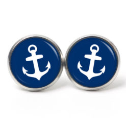 Ohrstecker, Ohrhänger, Clipse & Druckknopf – Motiv blauer Anker – Schmuck aus Edelstahl