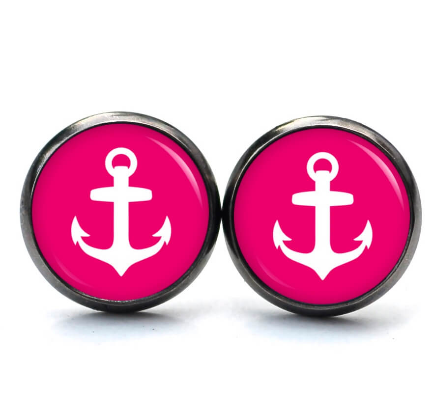 Ohrstecker, Ohrhänger, Clipse & Druckknopf – Motiv pinker Anker – Schmuck aus Edelstahl Ohrstecker, Ohrhänger, Clipse & Druckknopf – Motiv pinker Anker – Schmuck aus Edelstahl