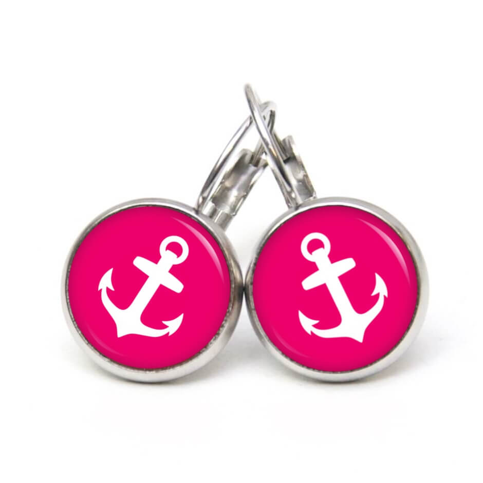 Ohrstecker, Ohrhänger, Clipse & Druckknopf – Motiv pinker Anker – Schmuck aus Edelstahl Ohrstecker, Ohrhänger, Clipse & Druckknopf – Motiv pinker Anker – Schmuck aus Edelstahl