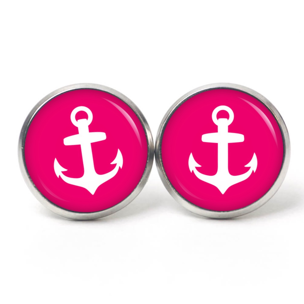 Ohrstecker, Ohrhänger, Clipse & Druckknopf – Motiv pinker Anker – Schmuck aus Edelstahl Ohrstecker, Ohrhänger, Clipse & Druckknopf – Motiv pinker Anker – Schmuck aus Edelstahl