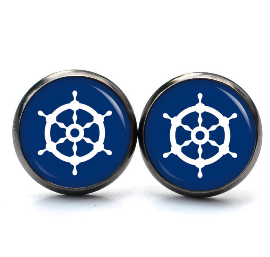 Ohrstecker, Ohrhänger, Clipse & Druckknopf – Motiv maritim Schiff Steuerrad Blau – Schmuck aus Edelstahl Ohrstecker, Ohrhänger, Clipse & Druckknopf - Motiv maritim Schiff Steuerrad Blau - Schmuck aus Edelstahl