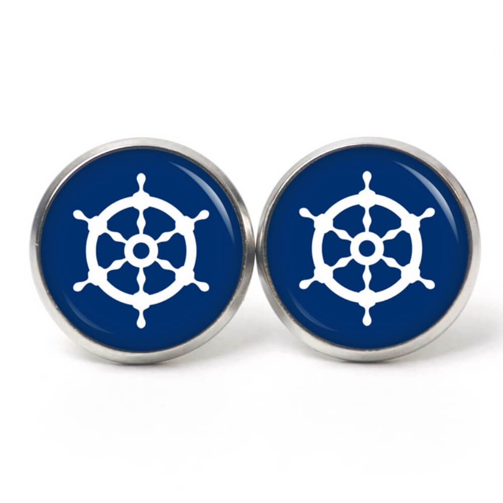 Ohrstecker, Ohrhänger, Clipse & Druckknopf – Motiv maritim Schiff Steuerrad Blau – Schmuck aus Edelstahl Ohrstecker, Ohrhänger, Clipse & Druckknopf - Motiv maritim Schiff Steuerrad Blau - Schmuck aus Edelstahl