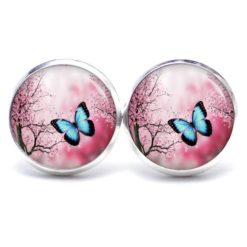 Ohrstecker, Ohrhänger, Clipse & Druckknopf – Motiv blauer Schmetterling – Schmuck aus Edelstahl