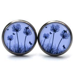 Ohrstecker, Ohrhänger, Clipse & Druckknopf – Motiv zarte Pusteblume in Jeansblau – Schmuck aus Edelstahl Ohrstecker, Ohrhänger, Clipse & Druckknopf – Motiv zarte Pusteblume in Jeansblau – Schmuck aus Edelstahl