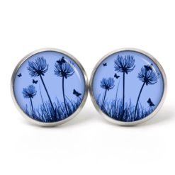 Ohrstecker, Ohrhänger, Clipse & Druckknopf – Motiv zarte Pusteblume in Jeansblau – Schmuck aus Edelstahl