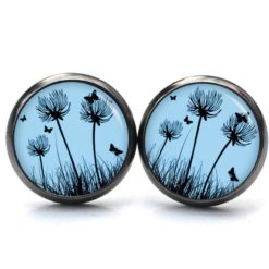 Ohrstecker, Ohrhänger, Clipse & Druckknopf – Motiv zarte Pusteblume in Blau – Schmuck aus Edelstahl Ohrstecker, Ohrhänger, Clipse & Druckknopf – Motiv zarte Pusteblume in Blau – Schmuck aus Edelstahl
