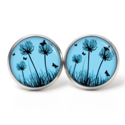 Ohrstecker, Ohrhänger, Clipse & Druckknopf – Motiv zarte Pusteblume in Blau – Schmuck aus Edelstahl