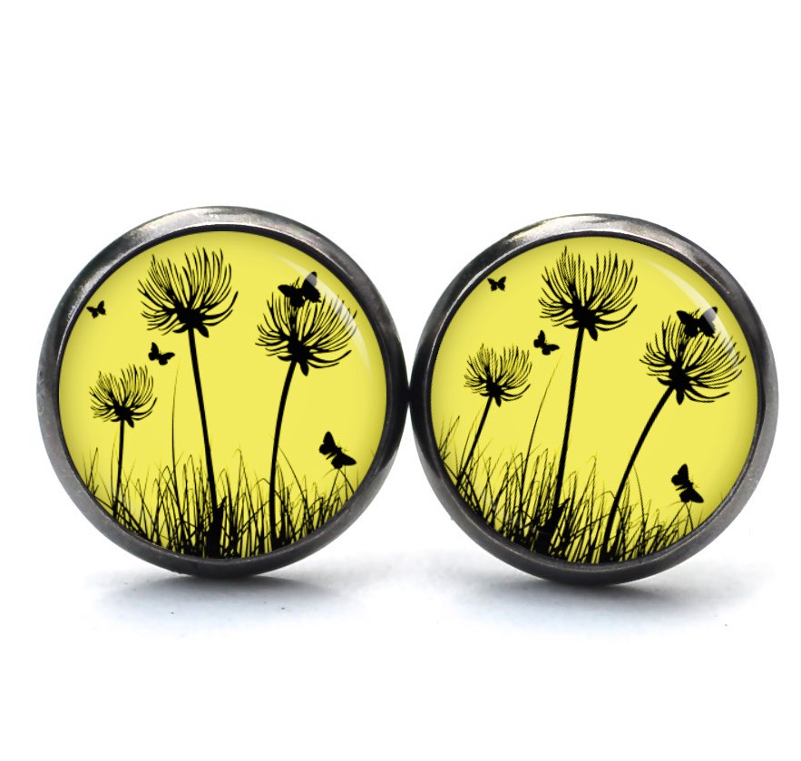 Ohrstecker, Ohrhänger, Clipse & Druckknopf – Motiv Zarte Pusteblume in Gelb – Schmuck aus Edelstahl Ohrstecker, Ohrhänger, Clipse & Druckknopf – Motiv Zarte Pusteblume in Gelb – Schmuck aus Edelstahl