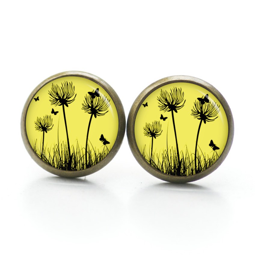 Ohrstecker, Ohrhänger, Clipse & Druckknopf – Motiv Zarte Pusteblume in Gelb – Schmuck aus Edelstahl Ohrstecker, Ohrhänger, Clipse & Druckknopf – Motiv Zarte Pusteblume in Gelb – Schmuck aus Edelstahl