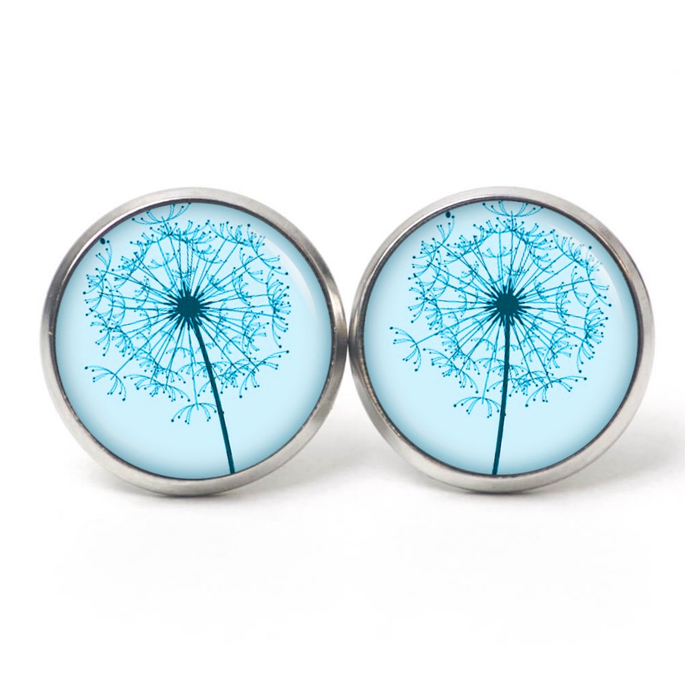 Ohrstecker, Ohrhänger, Clipse & Druckknopf – Motiv Große Pusteblume in Türkis – Schmuck aus Edelstahl Ohrstecker, Ohrhänger, Clipse & Druckknopf – Motiv Große Pusteblume in Türkis – Schmuck aus Edelstahl