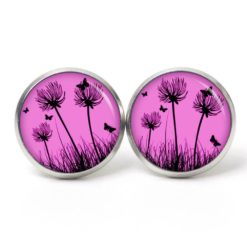 Ohrstecker, Ohrhänger, Clipse & Druckknopf – Motiv zarte Pusteblume in Pink – Schmuck aus Edelstahl