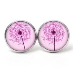 Ohrstecker, Ohrhänger, Clipse & Druckknopf – Motiv große Pusteblume in Rosa – Schmuck aus Edelstahl
