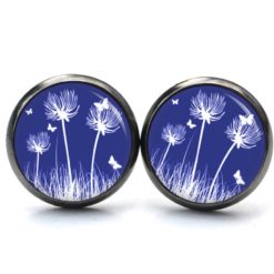 Ohrstecker, Ohrhänger, Clipse & Druckknopf – Motiv Zarte Pusteblume in Dunkelblau – Schmuck aus Edelstahl Ohrstecker, Ohrhänger, Clipse & Druckknopf – Motiv Zarte Pusteblume in Dunkelblau – Schmuck aus Edelstahl