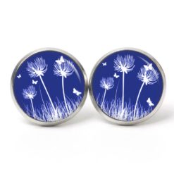 Ohrstecker, Ohrhänger, Clipse & Druckknopf – Motiv zarte Pusteblume in Dunkelblau – Schmuck aus Edelstahl