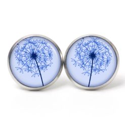 Ohrstecker, Ohrhänger, Clipse & Druckknopf – Motiv  große Pusteblume in Blau – Schmuck aus Edelstahl