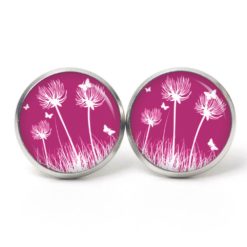 Ohrstecker, Ohrhänger, Clipse & Druckknopf – Motiv zarte Pusteblume in Pink – Schmuck aus Edelstahl