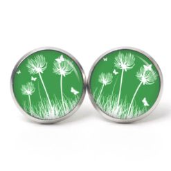 Ohrstecker, Ohrhänger, Clipse & Druckknopf – Motiv zarte Pusteblume in Grün – Schmuck aus Edelstahl