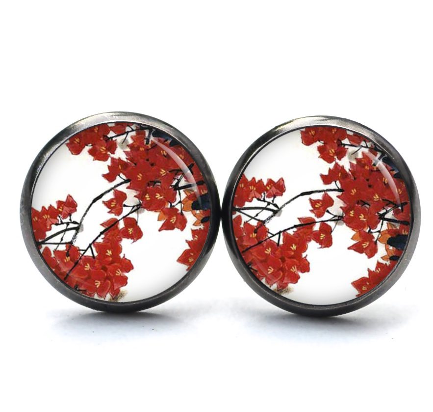 Druckknopf Ohrstecker Ohrhänger Clipse wunderschöne rote Blumen Druckknopf Ohrstecker Ohrhänger Clipse wunderschöne rote Blumen