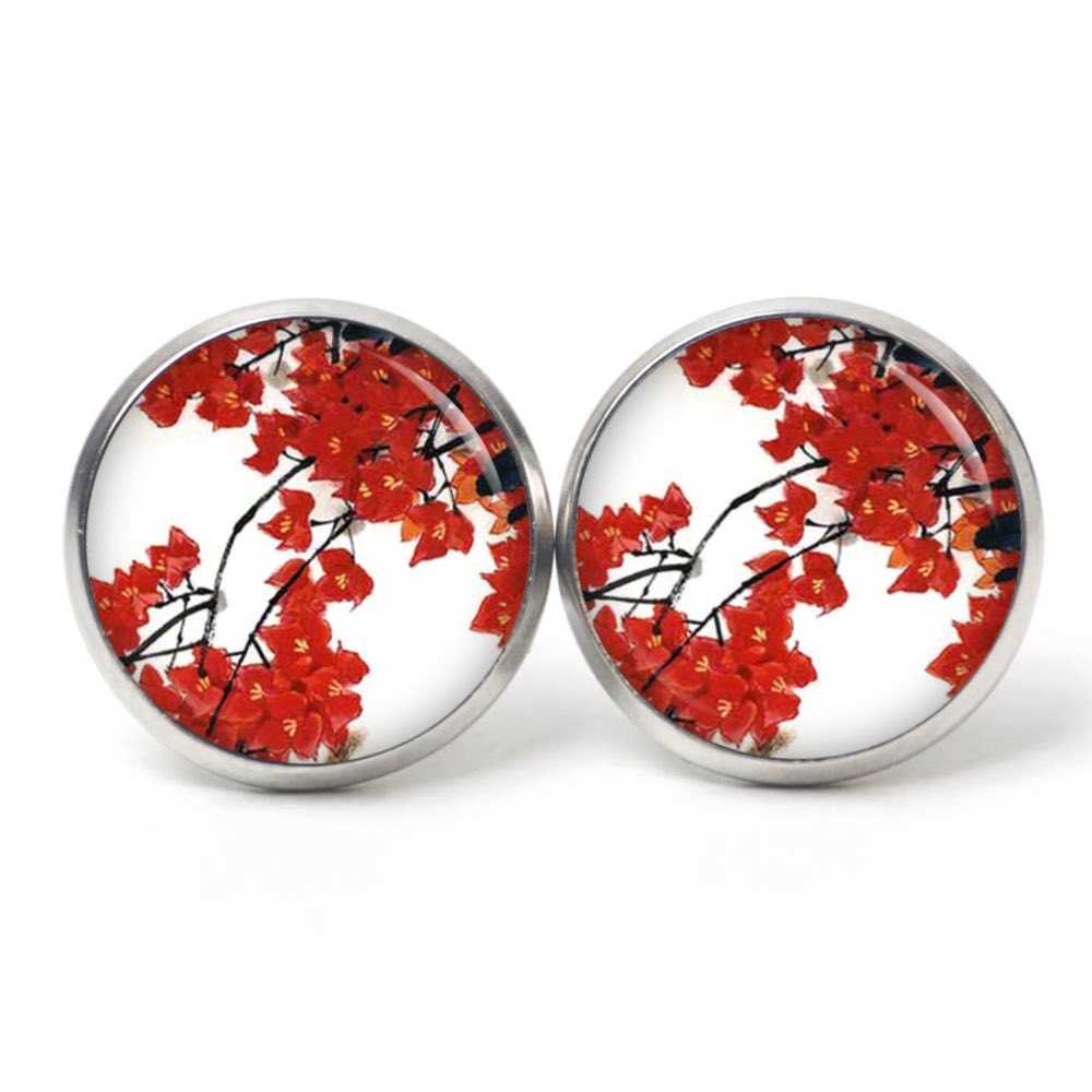 Druckknopf Ohrstecker Ohrhänger Clipse wunderschöne rote Blumen Druckknopf Ohrstecker Ohrhänger Clipse wunderschöne rote Blumen