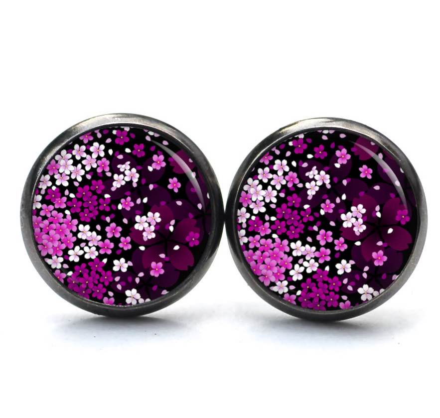 Druckknopf Ohrstecker Ohrhänger Clipse rosa Blumenhimmel Druckknopf Ohrstecker Ohrhänger Clipse rosa Blumenhimmel