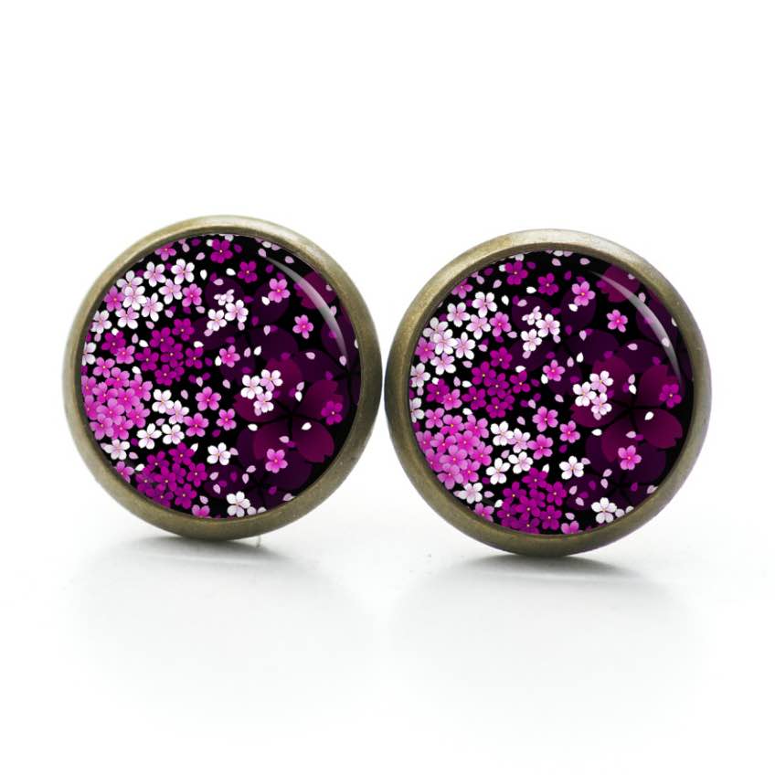Druckknopf Ohrstecker Ohrhänger Clipse rosa Blumenhimmel Druckknopf Ohrstecker Ohrhänger Clipse rosa Blumenhimmel